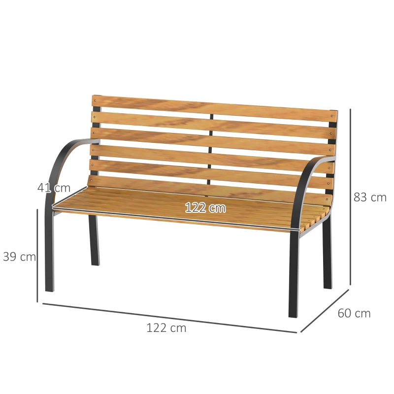 Trädgårdsbänk Parkbänk 2-sits Trädgårdsstål + Naturlig Furu B122 X D60 X H83 Cm 3