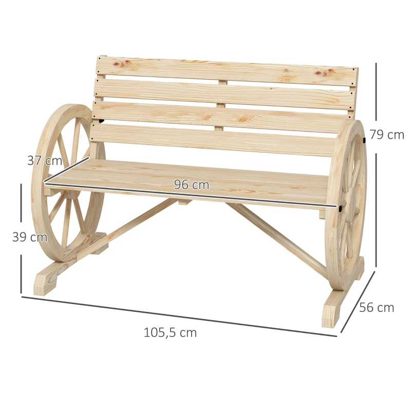 Trädgårdsbänk, Vagnhjulsdesign, För 2 Personer, Naturligt Trä, Mörkbrun, 105,5 X 56 X 79 Cm, Natur 3