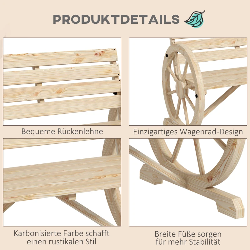 Trädgårdsbänk, Vagnhjulsdesign, För 2 Personer, Naturligt Trä, Mörkbrun, 105,5 X 56 X 79 Cm, Natur 5