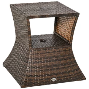 Trädgårdsbord, Sidobord, Parasollställ, Trädgårdsmöbler, Terrass, Polyrattan, Brun, 54 X 54 X 55 Cm 1