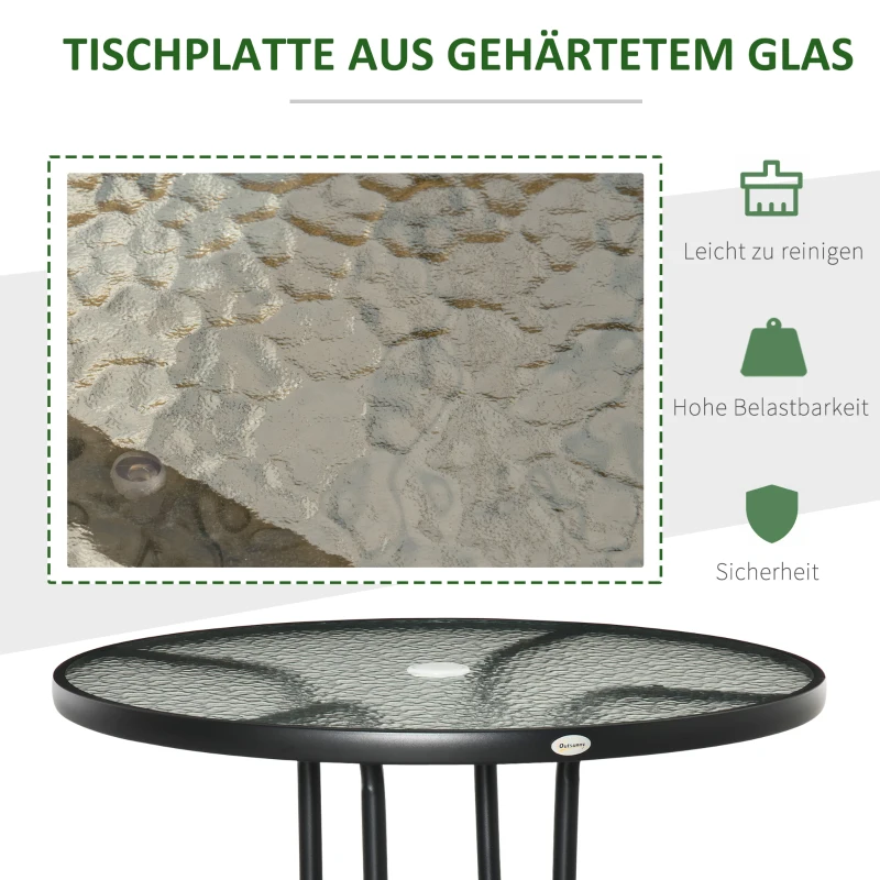 Trädgårdsbord Trädgård Sidobord Trädgårdsmöbler Balkongbord Bistrobord Med Paraplyhål Härdat Glas + Metall Svart 80 X 72 Cm 5