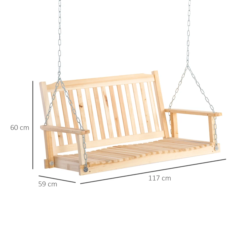 Trädgårdsgunga För 2 Personer, Gungbänk, Hängbänk, Massivt Trä, Uteplats, Terrass, Bakgård, Natur, 117 X 69 X 60 Cm 3