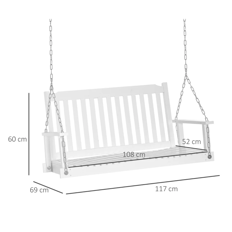 Trädgårdsgunga För 2 Personer, Gungbänk, Hängbänk, Massivt Trä, Uteplats, Terrass, Bakgård, Vit, 117 X 69 X 60 Cm 3