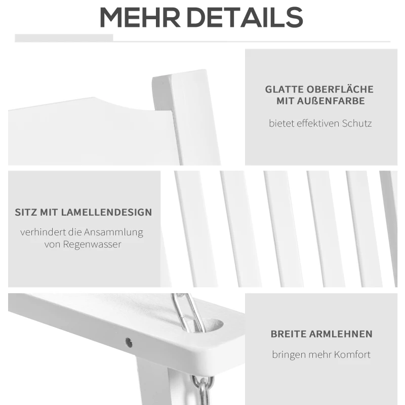 Trädgårdsgunga För 2 Personer, Gungbänk, Hängbänk, Massivt Trä, Uteplats, Terrass, Bakgård, Vit, 117 X 69 X 60 Cm 4