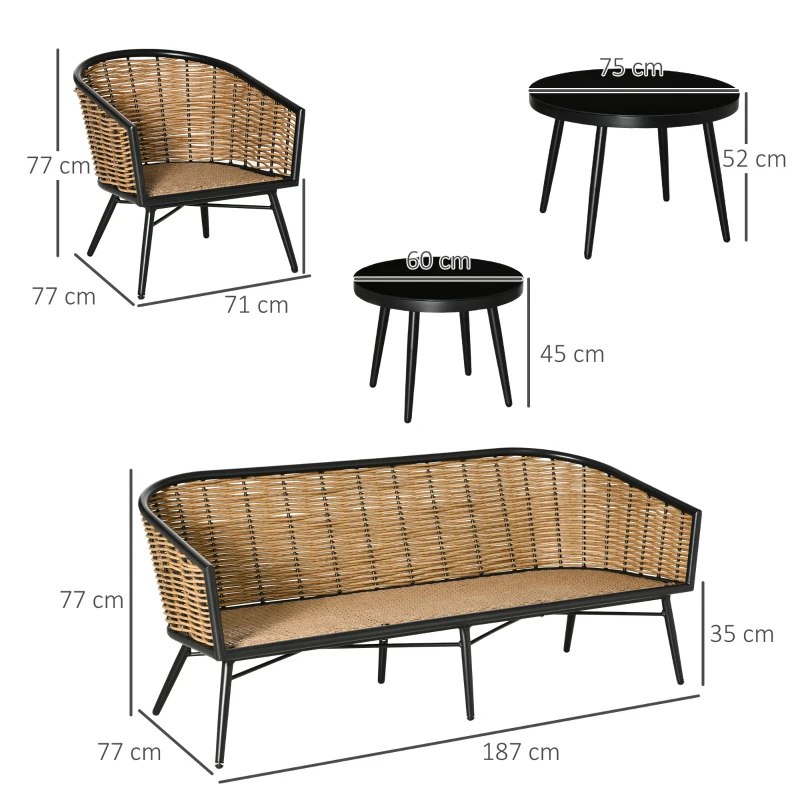 Trädgårdsmöbelset Av PE Rotting, PE Rotting Loungeset, 5 Delar, Svart + Brun + Grå 3