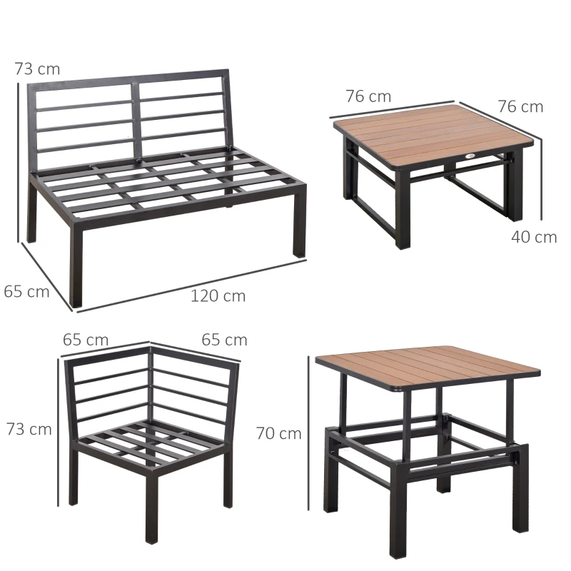 Trädgårdsmöbelset För 4 Personer, Trädgårdsmöbelset Med Lyftbart Soffbord, Soffa Med Kuddar, Utomhus Aluminiumgrå 3