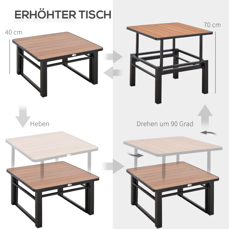 Trädgårdsmöbelset För 4 Personer, Trädgårdsmöbelset Med Lyftbart Soffbord, Soffa Med Kuddar, Utomhus Aluminiumgrå 5