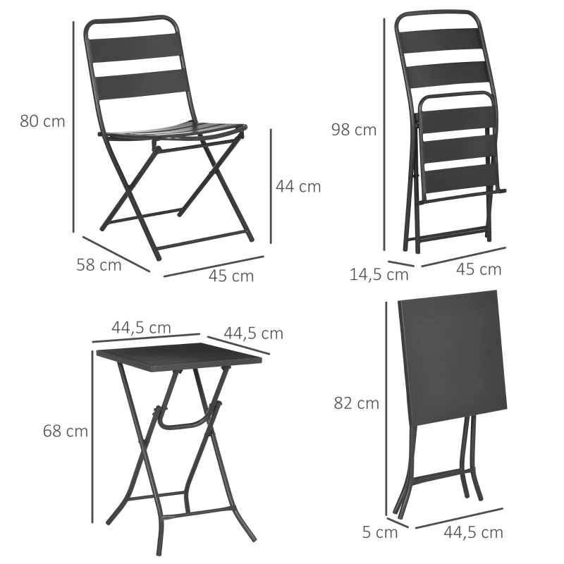 Trädgårdsmöbelset, Sittgrupp, 3 Delar, Fällbord, 2 Fällbara Stolar, Stålram, Svart 3