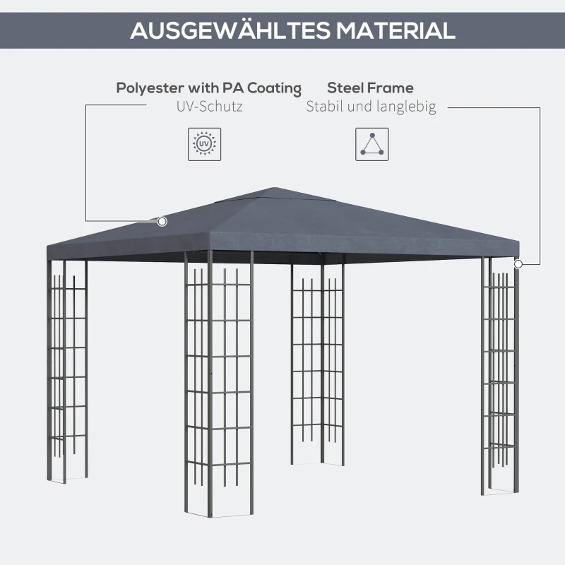 Trädgårdspaviljong 2,95 X 2,95 M Paviljong Trädgårdstält Tält Partytält Stål Polyester Grå 5