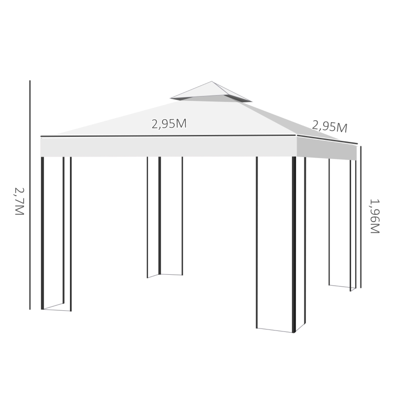 Trädgårdspaviljong Med Lövdesign Paviljong 2,95 X 2,95 M Stålram Dubbeltak Ventilerande Partytält Tält Polyester Krämvit 3