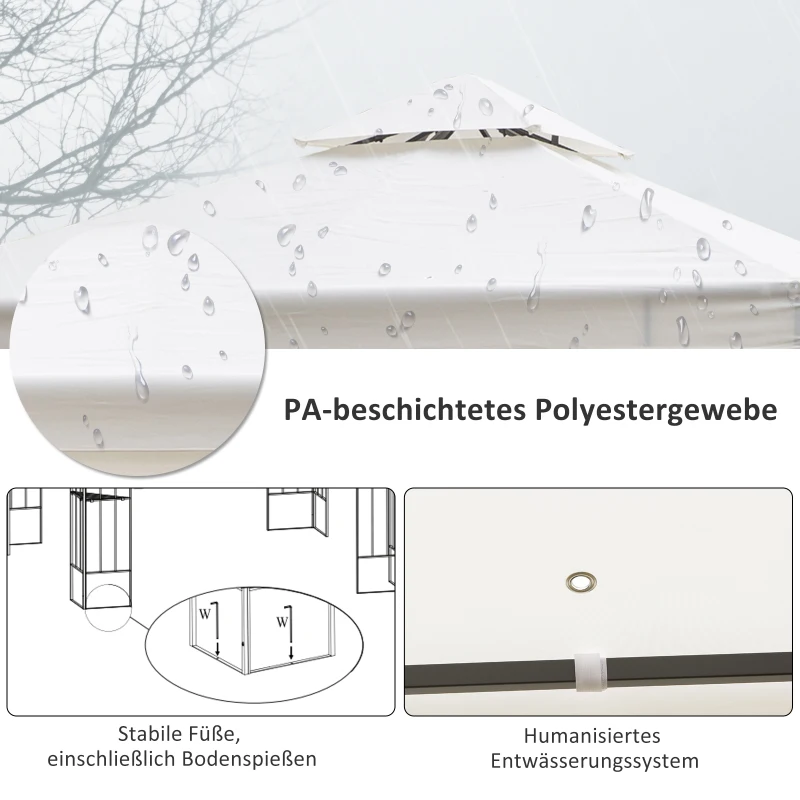 Trädgårdspaviljong Med Lövdesign Paviljong 2,95 X 2,95 M Stålram Dubbeltak Ventilerande Partytält Tält Polyester Krämvit 6