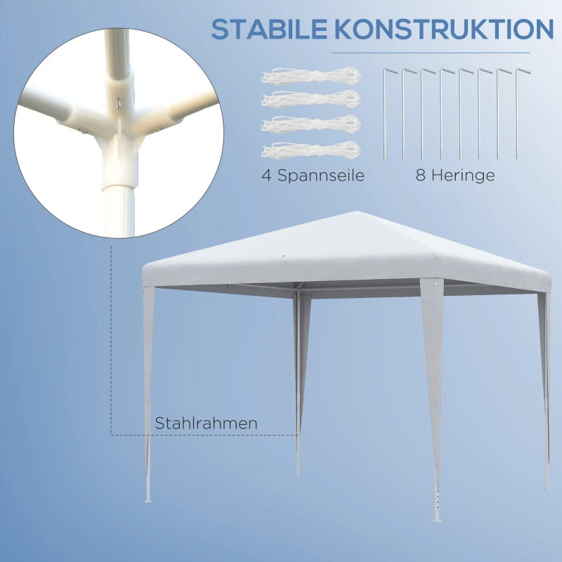 Trädgårdspaviljong Partytält Paviljong Trädgårdstält Tälttält Klicksystem 90 G/m PE Presenning Stål Vit 2,7 X 2,7 M 5