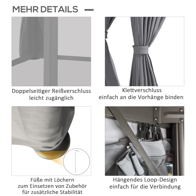 Trädgårdspaviljong Paviljong 3 X 3 M Trädgårdstält Med Dubbeltak Partytält Med 4 X Sidopaneler Myggnät Väderbeständig Aluminium Polyester Svart + Ljusgrå 6