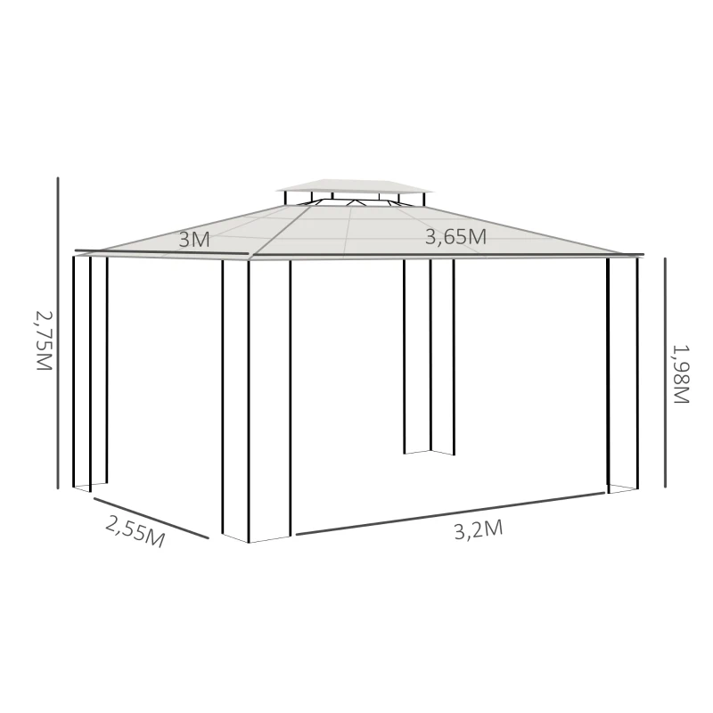 Trädgårdspaviljongpaviljong Med Solskydd Av Polykarbonatpaneler UV-skydd Vattenavvisande Robust Brun + Ljusgrå 3,65 X 3 X 2,75 M 3