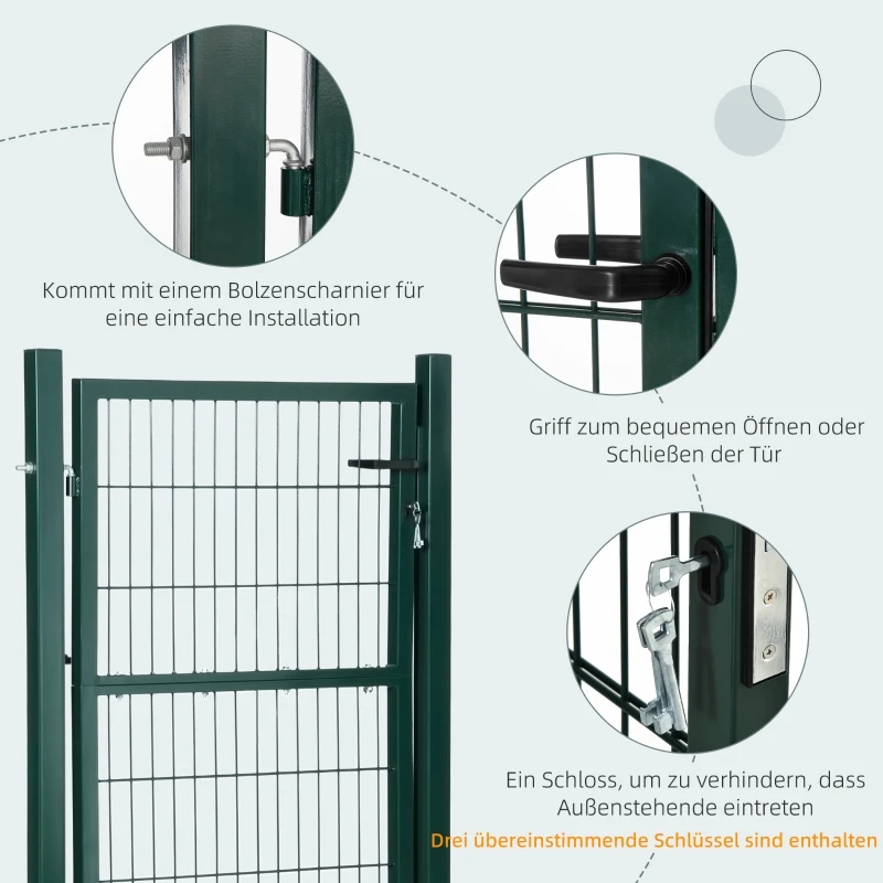 Trädgårdsport Trädgårdsdörr Staket Grind Gårdsdörr Av Stål Med Handtagslås Och Nycklar 97 X 170 Cm Grön 6