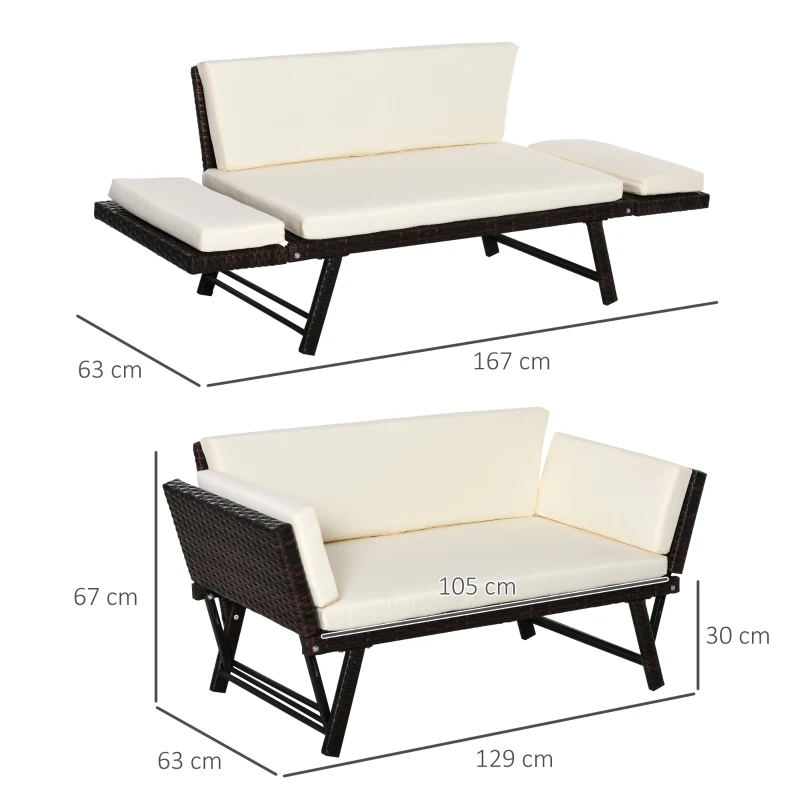 Trädgårdssoffa I Polyrattan 2-sits Trädgårdsmöbler Lounge Soffa Trädgårdsbänk Trädgård Solstol Fällbara Armstöd Stål Brun 129 X 63 X 67 Cm 3