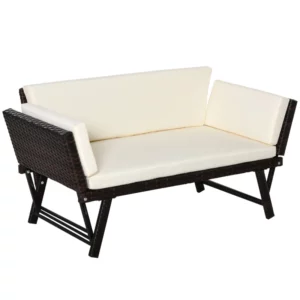 Trädgårdssoffa I Polyrattan 2-sits Trädgårdsmöbler Lounge Soffa Trädgårdsbänk Trädgård Solstol Fällbara Armstöd Stål Brun 129 X 63 X 67 Cm 1