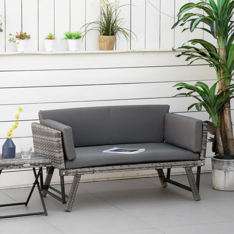 Trädgårdssoffa I Polyrattan 2-sits Trädgårdsmöbler Lounge Soffa Trädgårdsbänk Trädgård Solstol Fällbara Armstöd Stålgrå 129 X 63 X 67 Cm 2