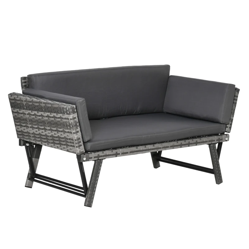 Trädgårdssoffa I Polyrattan 2-sits Trädgårdsmöbler Lounge Soffa Trädgårdsbänk Trädgård Solstol Fällbara Armstöd Stålgrå 129 X 63 X 67 Cm 1