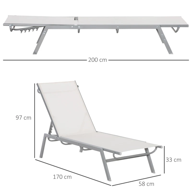 Trädgårdssolstol, Relaxstol, 5-vånings Ryggstöd, Metall, Krämvit 170 X 58 X 97 Cm 3