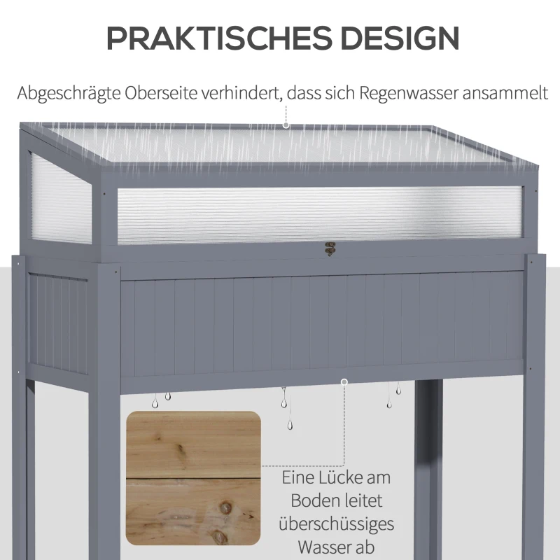 Trähögsäng Med Springbädd 2-i-1 Växthus Tomathus Grönsaksbädd Örtbädd Växtlåda För Trädgård Balkong Och Terrass Polykarbonatgrå 120 X 54 X 112/122 Cm 7