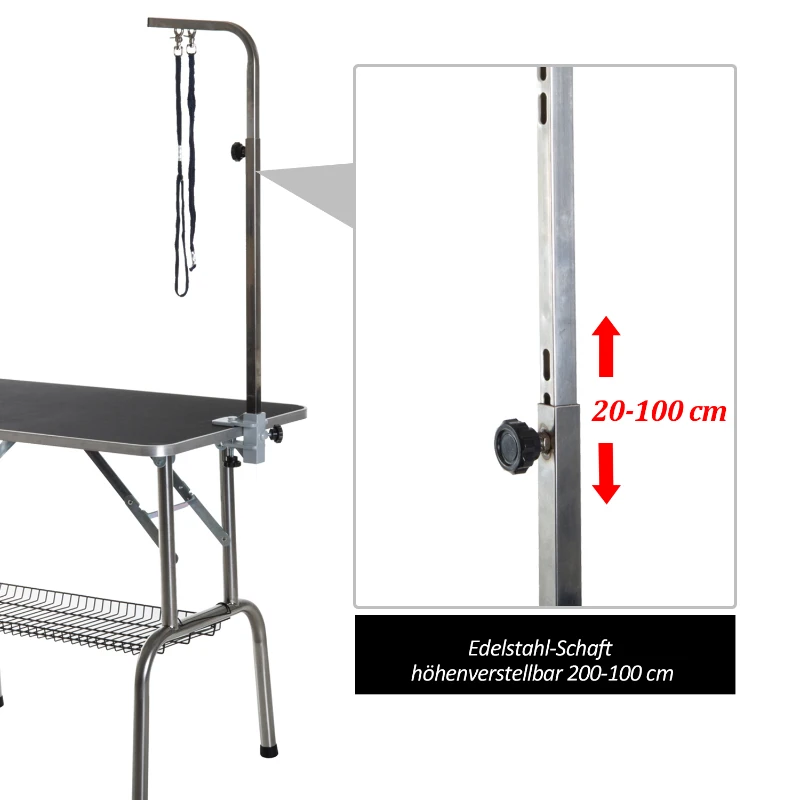 Trimbord, Trimningsbord, Klippbord Med Korg, Hundtrimmningsbord, Hopfällbart, Hundtrimmningsbord, Hundbadbord, Höj- Och Sänkbart Rostfritt Stål, Svart 5