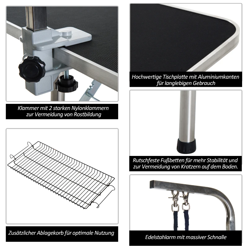 Trimbord, Trimningsbord, Klippbord Med Korg, Hundtrimmningsbord, Hopfällbart, Hundtrimmningsbord, Hundbadbord, Höj- Och Sänkbart Rostfritt Stål, Svart 6