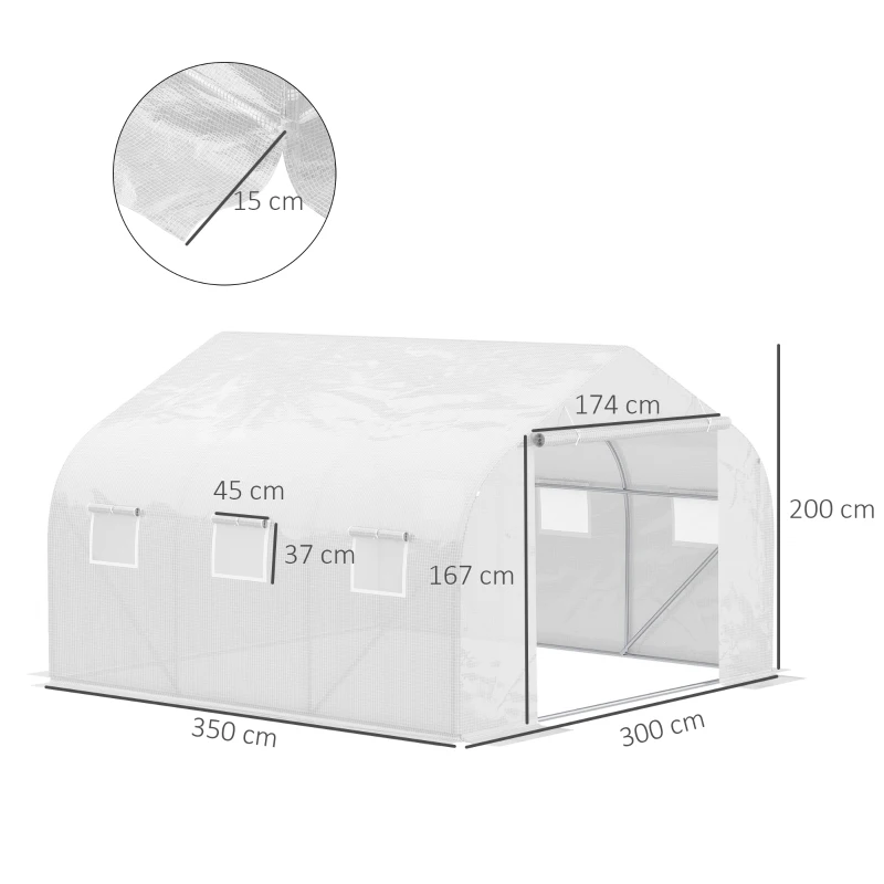 Tunnelväxthus, 6 Upprullbara Fönster, Dörr Med Dragkedja, Mogen Folie, Metallram, 3,5 X 3 X 2 M, Vit 3