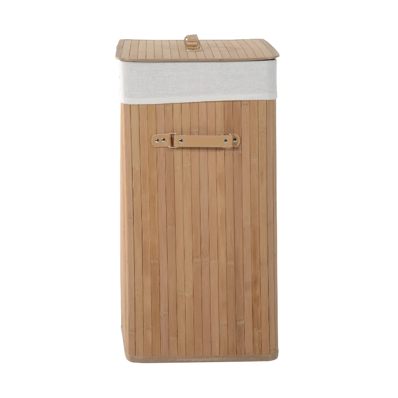 Tvättkorg Tvättlåda Tvättpåse Med Tvättbar Tvättuppsamlare Med Lockhandtag Canvas + Naturlig Bambu 100L 52 X 32 X 63 Cm 3