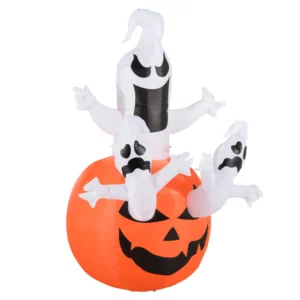 Uppblåsbar Pumpa Spöke Halloween Dekoration Luftfigur Med LED-belysning, Polyester, 120x120x180cm 1