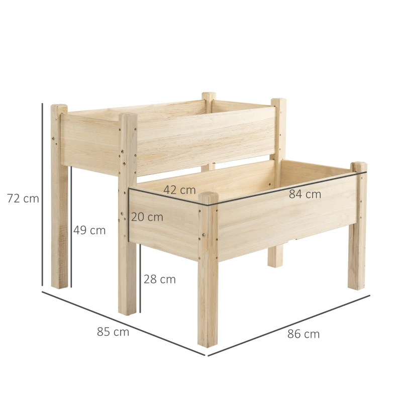 Upphöjd Bädd 2 Steg Tidig Säng örtbädd Planteringslåda Med 8 Dräneringshål Massivt Naturligt Trä 86 X 85 X 72 Cm 3