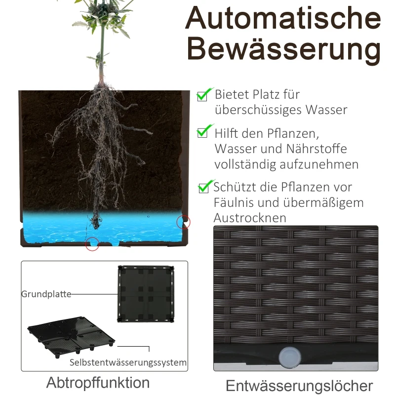 Upphöjd Bädd 6-delad Växtlåda Med Dräneringshål Blomsterlåda I Rottinglook DIY Brun 40 X 40 X 44 Cm 5