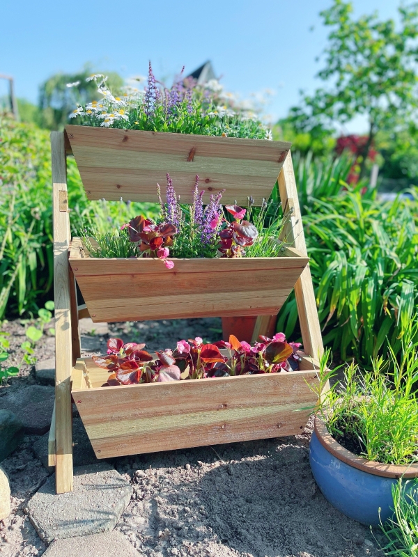 Upphöjd Bädd Blomstertrappa Trä Blomstege Med 3 Hyllor Växttrappa Växthylla Växtställ Blomhylla Blomsterställ Naturlig 71 X 61 X 77 Cm 11