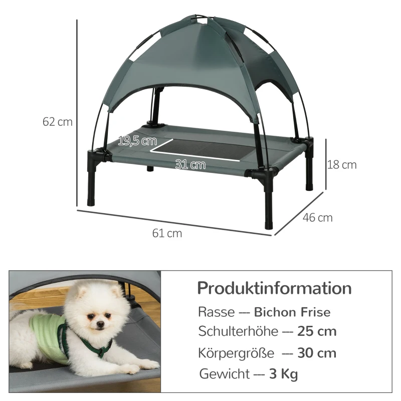 Upphöjd Hundsäng Med Kapell, Husdjurssäng, Hundsäng Utomhus Med Tak, Andningsbar, Tafttyg För Campinggrå 61 X 46 X 62 Cm 3