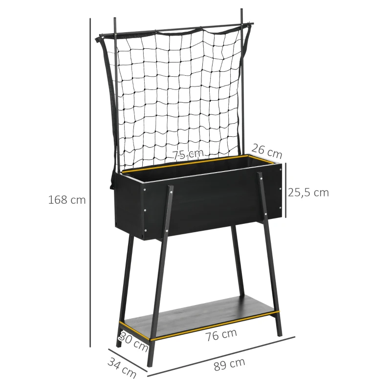 Upphöjd Säng Med Spaljé, Inklusive 1 Hylla, Massivt Trä, 89 Cm X 34 Cm X 168 Cm, Svart 3