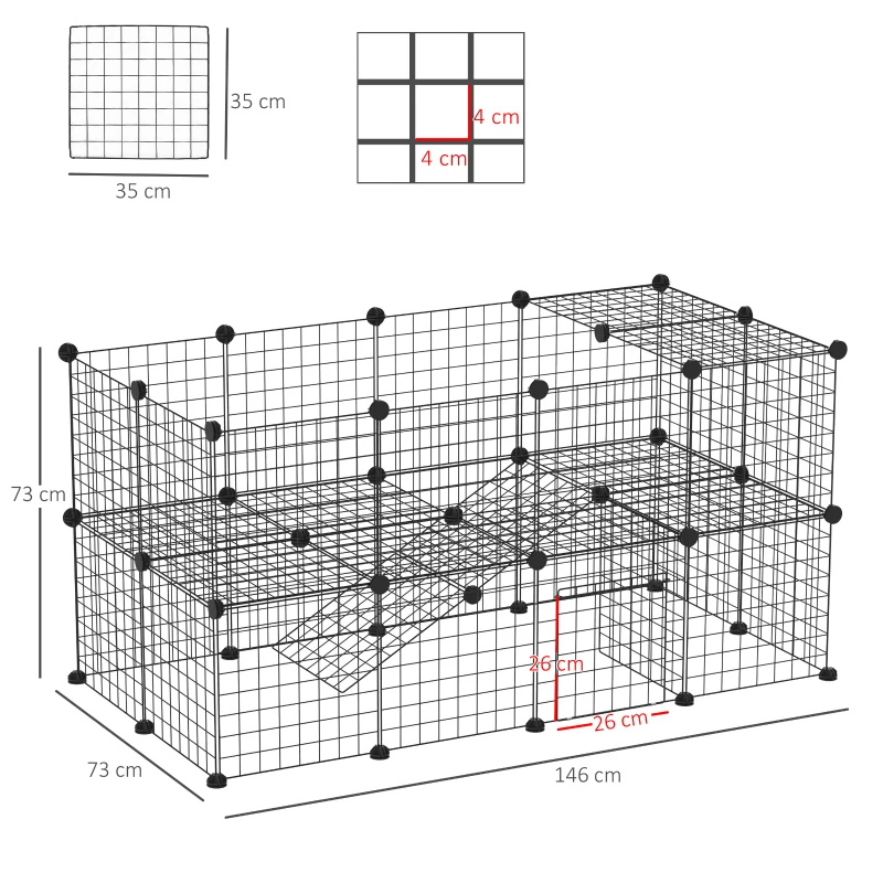 Utomhushägn Lekhage DIY Valp Lekhage Mesh Inhägnad För Små Djur Gjord Av Metallnätbarriär Små Husdjur Inomhus Lekhage 36 Paneler Svart 146 X 73 X 73 Cm 3