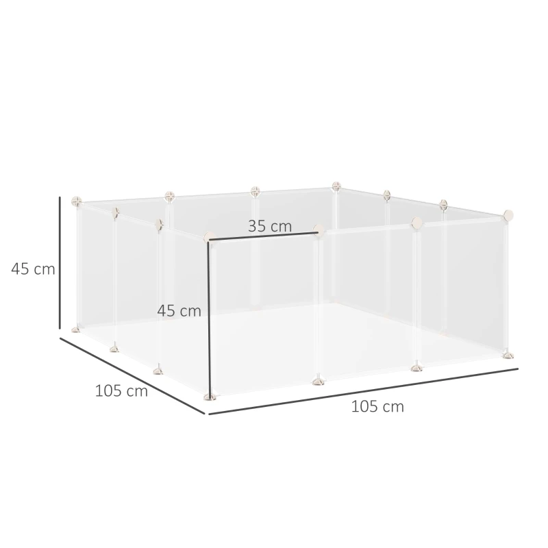 Utomhusinhägnad Lekhage DIY Utomhusinhägnad Mesh Inhägnad Barriär Små Husdjur Inomhus Lekhage 12 Paneler Vit Metall PP-harts 105 X 105 X 45 Cm 3