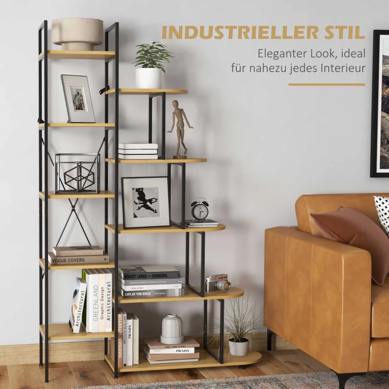 Vägghylla I Industridesign, Bokhylla, 10 Hyllplan, Natur + Svart 4