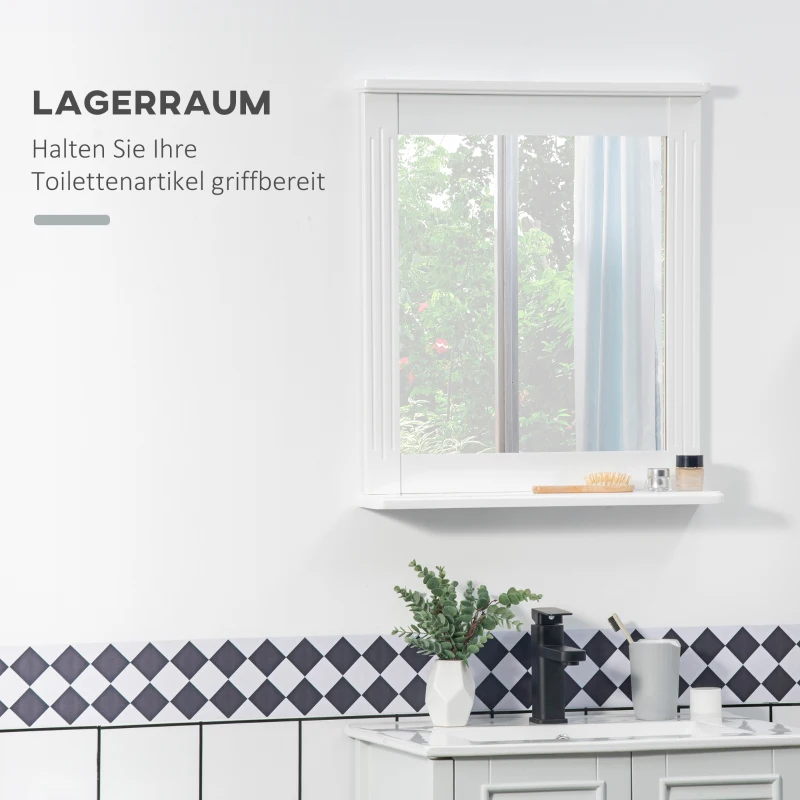 Väggspegel Med 1 Hylla, Modern Design, Platsbesparande MDF-glas Vit 4