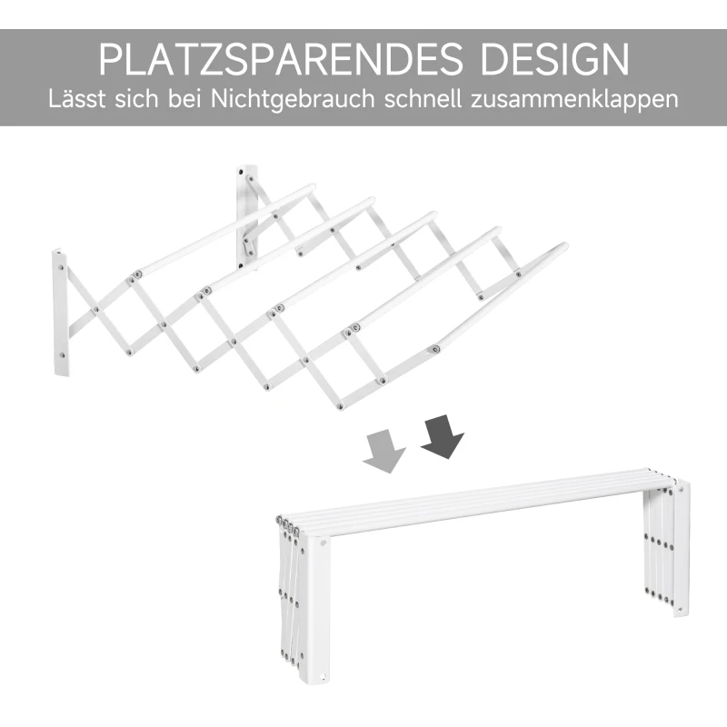 Väggtork Klädställ För Väggmontering, Vägghängd Torktumlare, Utdragbar, Hopfällbar, Platsbesparande Tvättyta För Små Hushåll För Inomhus Och Utomhus, Metall, Vit, 63,5 X 60 X 20 Cm 5