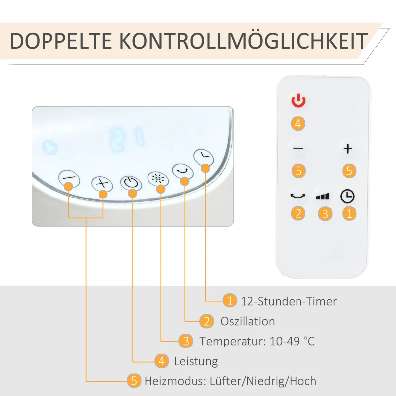 Värmare Fläktvärmare 2000W Elvärmare Keramiskt Värmetorn Med Fjärrkontroll 12 Timmars Timer Oscillationsvärmare Värmare Plast Vit 15,1 X 50,9H Cm 6