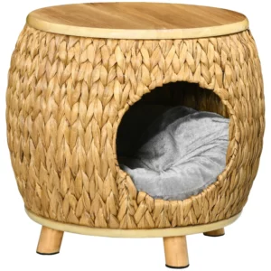 Vattenhyacint Gräs Cat Cave Tvättbar Kudde 44cm X 43cm X 42cm Ljusbrun + Naturligt Trä + Grå 1