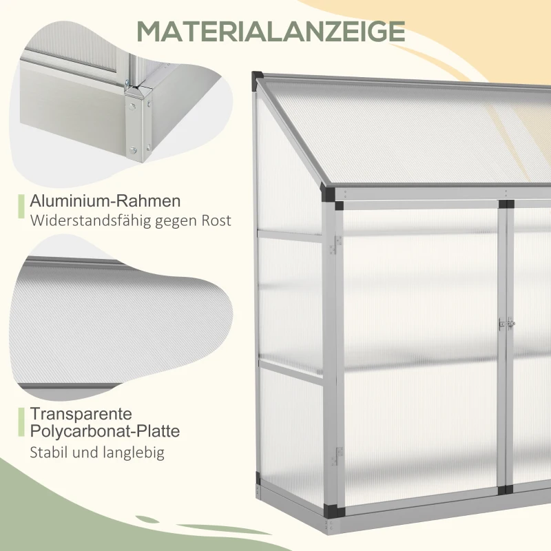 Växthus Med Grundram, Polykarbonathus, 2 Hyllplan, Aluminiumram, 131 X 58 X 139,5 Cm 4