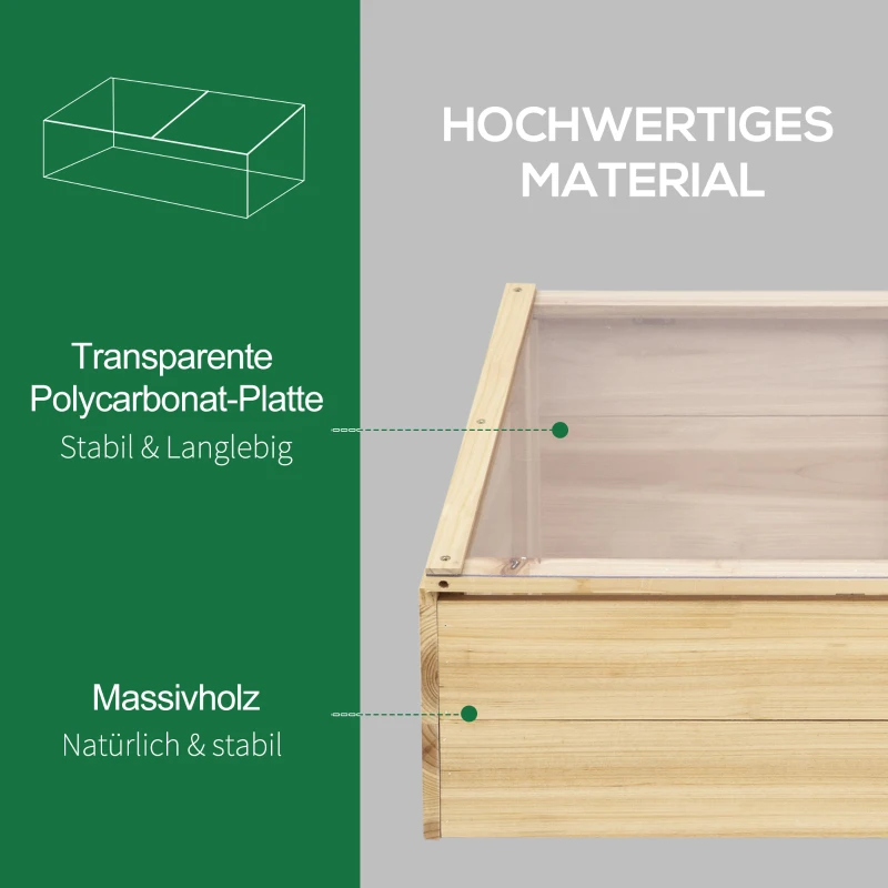 Växthus Trä Tidig Säng Låda Tidig Säng Växthus Trädgård & Växt Box System För Trädgård Balkong, 100 X 50 X 35 Cm, Natur, Gran, PC-platta 4