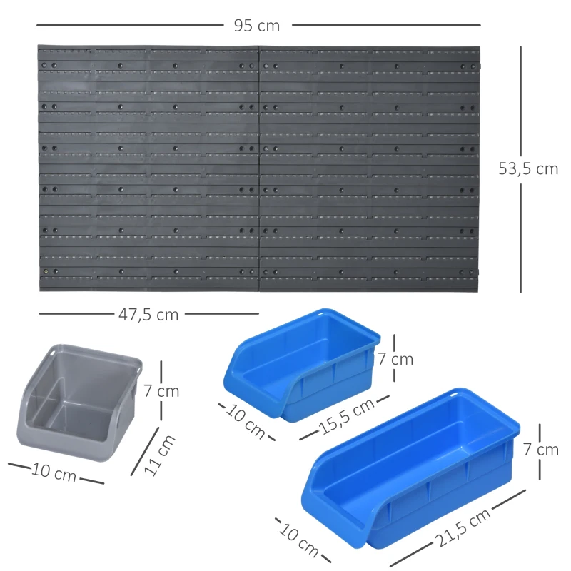 Verktygsvägg 44 Stycken Med Staplingsbehållare 54 X 22 X 95 Cm Plastblå 3