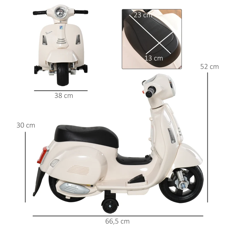 VESPA Elmotorcykel Barnmotorcykel Elfordon 18-36 Månader 3km/h LED-ljusljud PP Plast Metall Vit 66,5 X 38 X 52 Cm 3