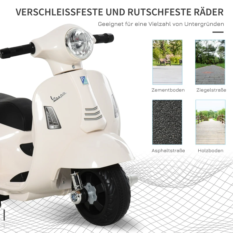 VESPA Elmotorcykel Barnmotorcykel Elfordon 18-36 Månader 3km/h LED-ljusljud PP Plast Metall Vit 66,5 X 38 X 52 Cm 5