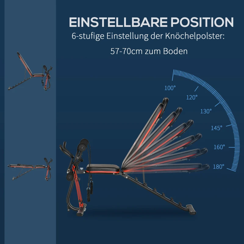 Viktbänk, Justerbar Träningsbänk Med Elastiskt Rep, Sittbänk För Hemmaträning, 6 Nivåer, Ryggstödslutning, Vikt Upp Till 150 Kg, Stål, Konstläder, Svart + Röd, 145 X 49 X 57-127 Cm 5