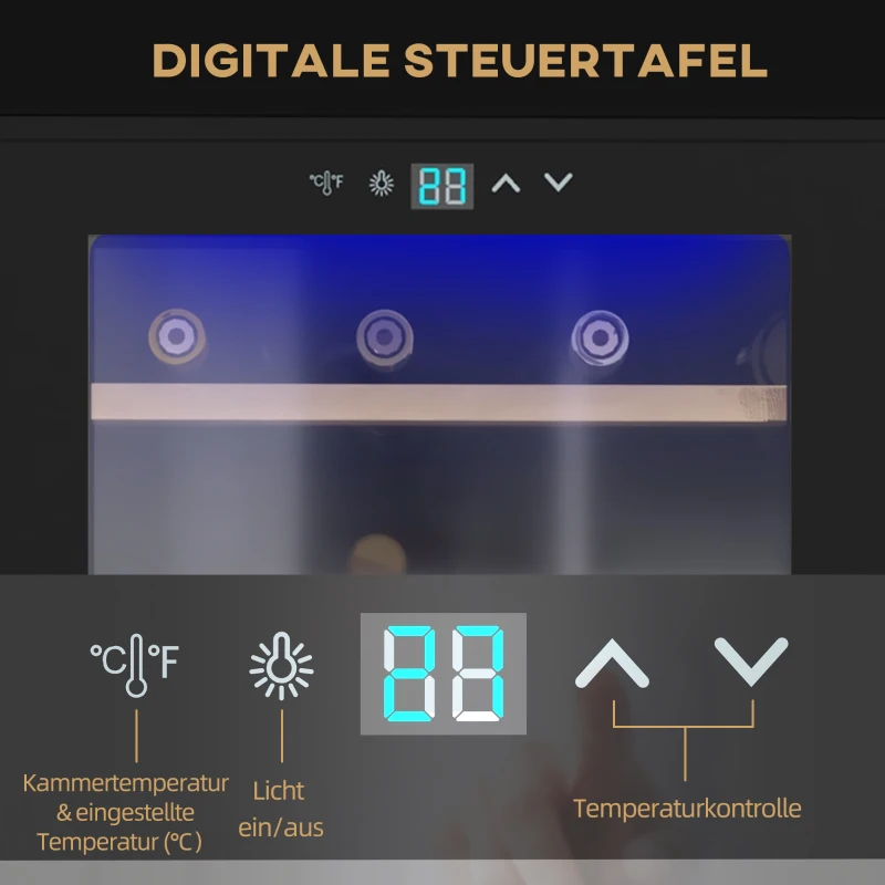 Vinkylare För 24 Flaskor, Justerbar Temperatur 5 Till 20 C, LED-belysning, Svart, 43 X 45 X 75 Cm 6