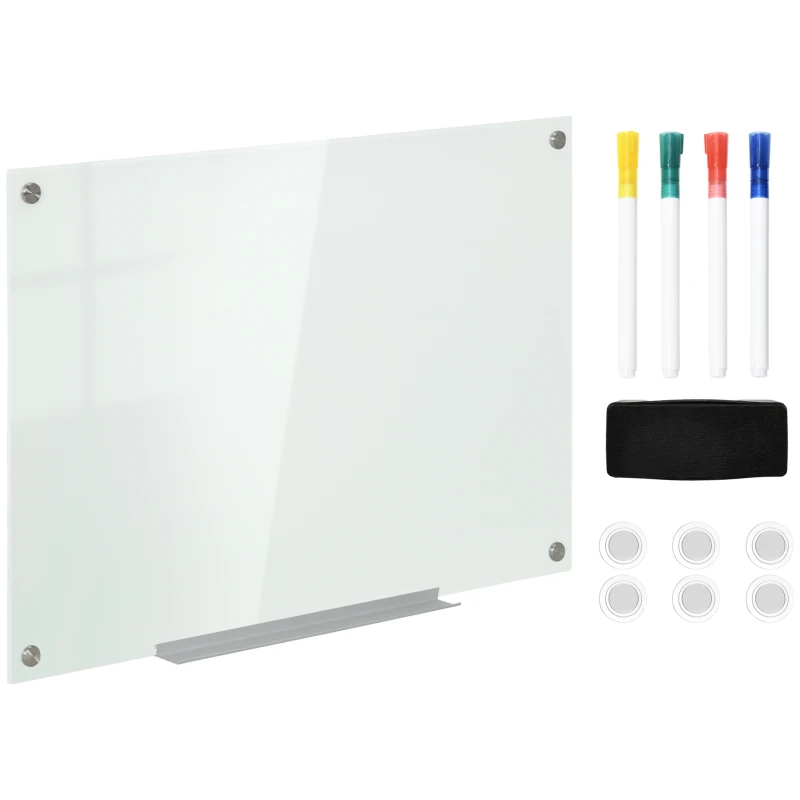 Whiteboard I Glas, Anteckningstavla, Whiteboardtavla, 4 Pennor, 6 Magneter, 1 Svamp, 1 Hylla, Vit 6